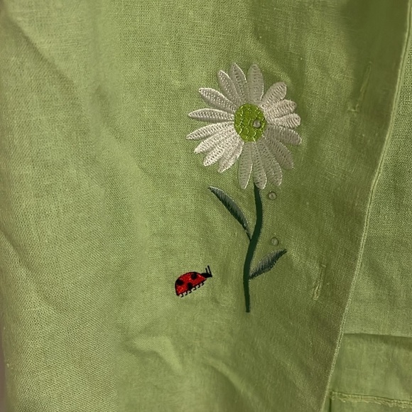 VINTAGE  LINEN A.K.C. Pistachio Green Ladybug Embroidered tank & jacket size S - Picture 6 of 16